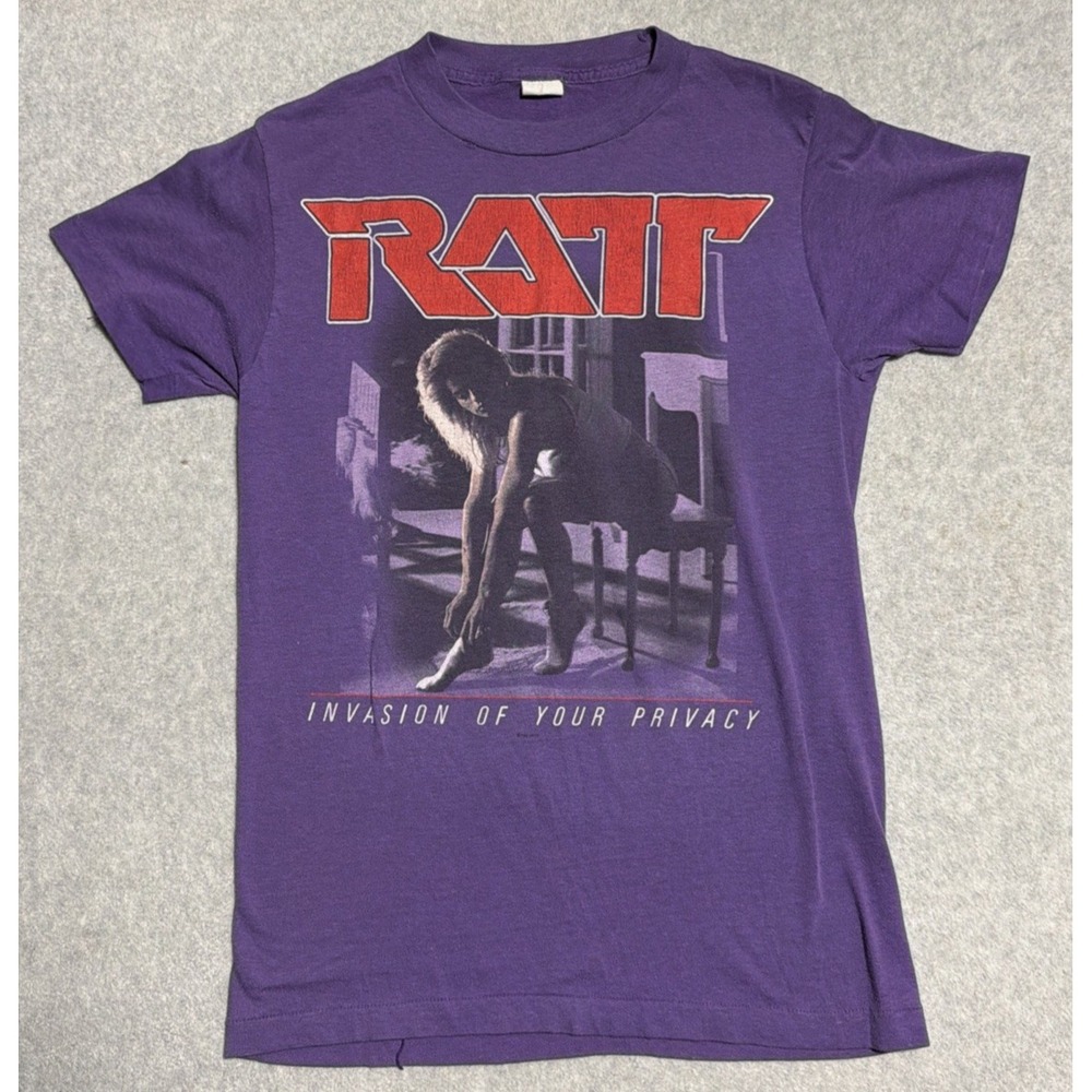 1985 Vintage Ratt Band Shirt Mens M Purple Invasion of Your Privacy Tour SS